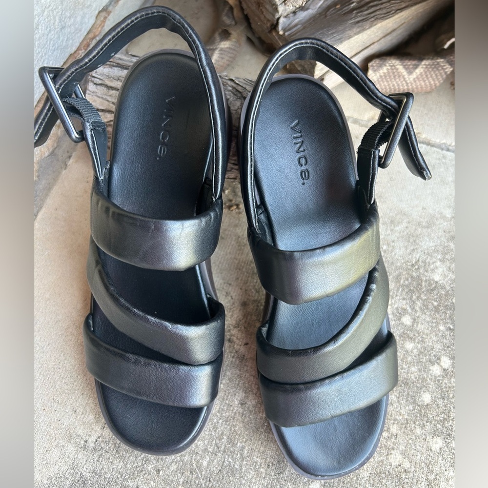 Vince Skylar leather wedge sling back elegant Black sandals‎ Sz-36 (US 6). F